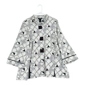 Ali Miles 1X White Black Lagenlook Button Jacket Mature Plus Grandma Artsy Art